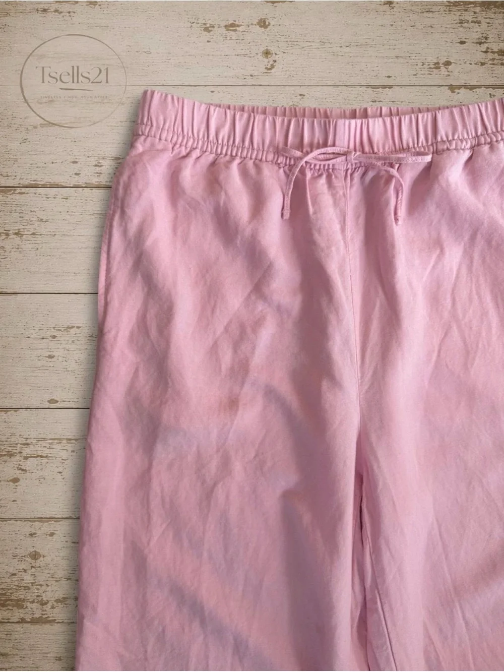 H&M Light Pink Wide-Leg Linen Blend Pants - Size S